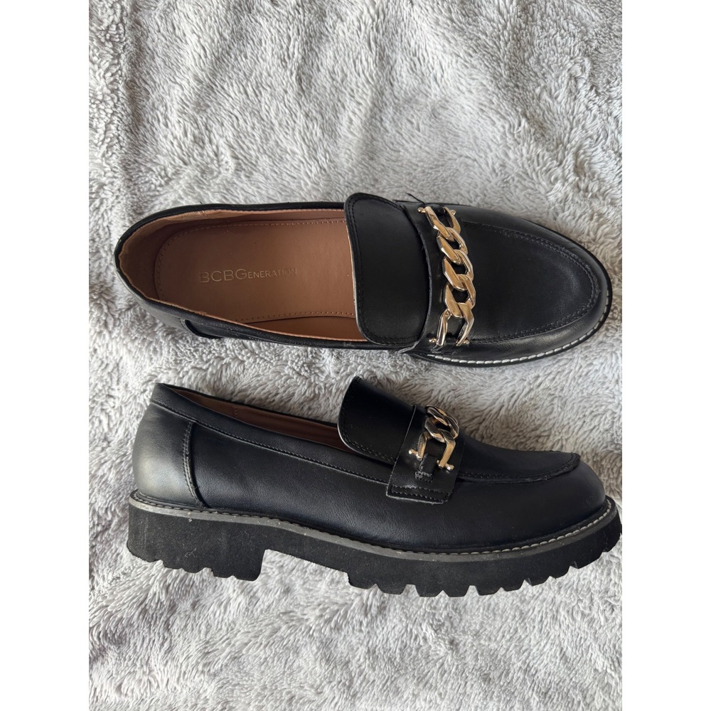BCBGeneration Black Chunky Chain Loafers Preppy Dark Academia Quiet Luxury Sz9